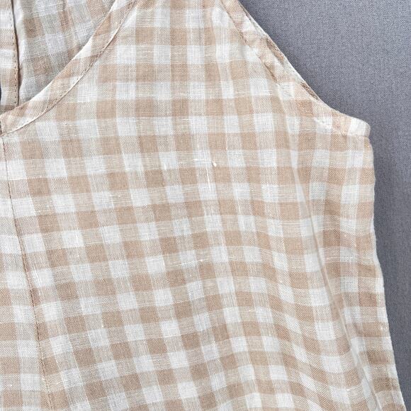 NOTPERFECTLINEN Linen Tunic Mini Dress Womens XS White Tan Gingham Check Strappy - Picture 12 of 14